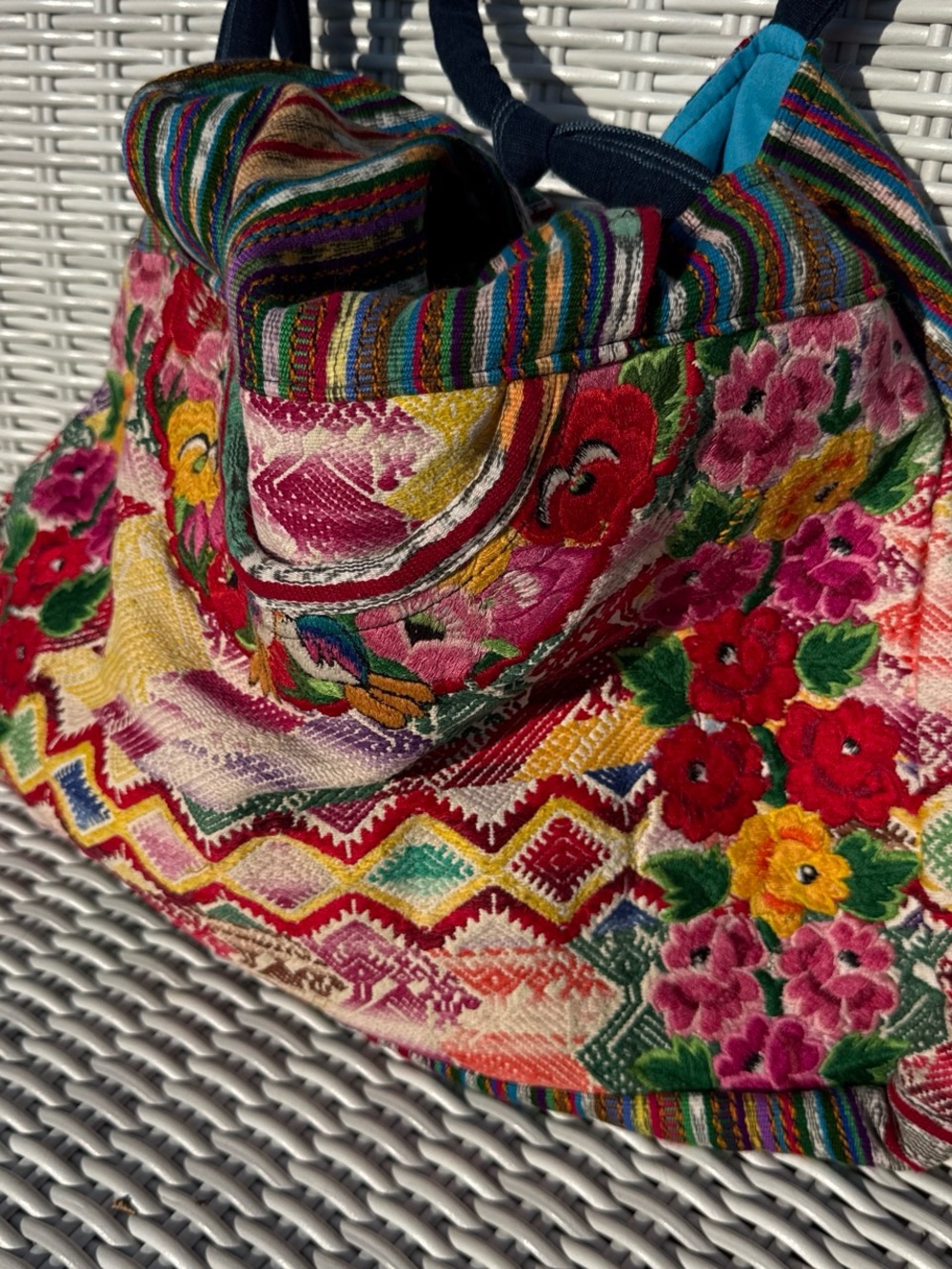 Guatemala Huipil Handcrafted Multicolor Floral Embroidered Women’s Tote Bag
